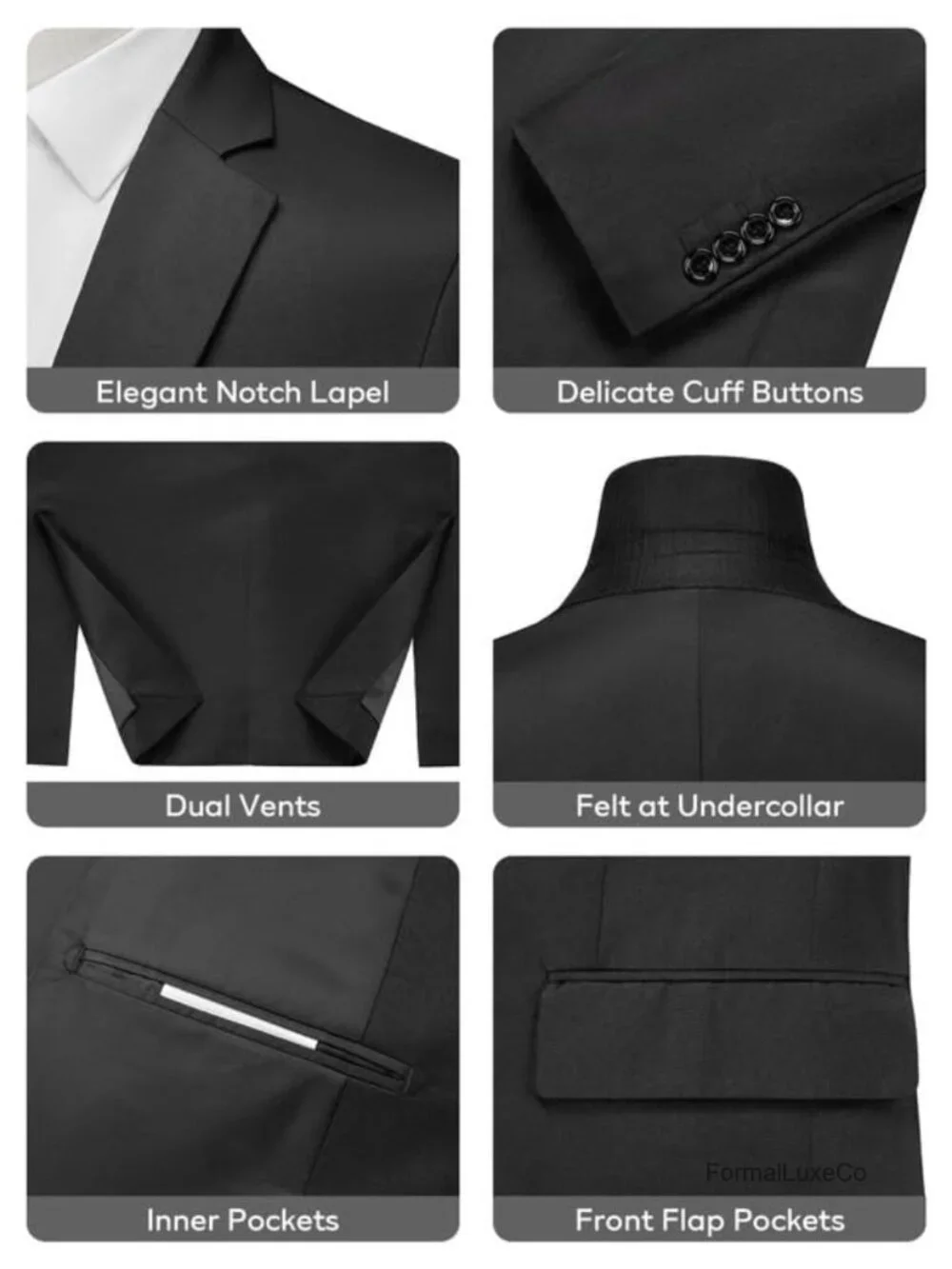 Men's 3-Piece Suit Slim Fit Business Wedding Formal Blazer Vest Pants Set